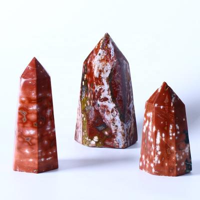 China Europe Natural Crystal Point Ocean Jasper Tower Red Ocean Jasper Point for sale