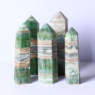 China Natural Crystal Caribbean Calcite Tower Green Wand Europe Calcite Caribbean Point for sale