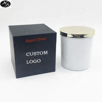 China Handmade with magnet closure empty white glass candle jars and handmade black magnet closure box packaging for sale