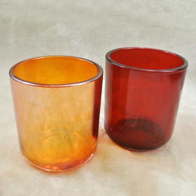 China Wholesale Home Decoration Round Tumbler Candle Orange Thick Glass Jar Curved Bottom for sale