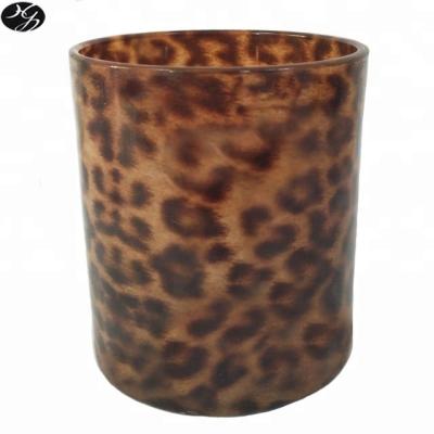 China Home Decoration Custom Printed Candle Jars Unique Decorative Leopard Print Candle Jar for sale