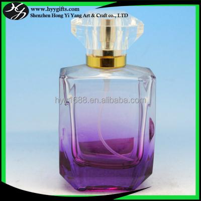 China Personal Care Fancy Gradient Rectangle Shape Glass Purple Bottom Perfume Bottle 100ml 50ml 30ml for sale