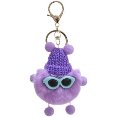 China S1005 Cute Animal Cute Pom Pom Doll With Metal Keyring Multicolor Women Doll Cartoon Mini Briquettes Plush Keychain Creative Backpack Accessories for sale