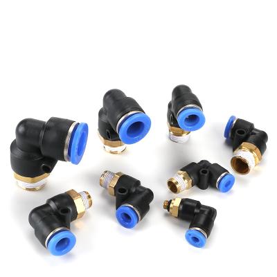 China Building Material Stores Pneumatic Tracheal Joint Quick Plug Plastic Joint PL8-02/4-M5/6-01/10-03 Threaded Elbow for sale