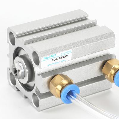 China Pneumatic Tools Slim Acting Pneumatic Compact Cylinder SDA Model Double Piston Air Cylinder SDA12/16/20/25/32/40X50X63X80X100X30-S-B for sale