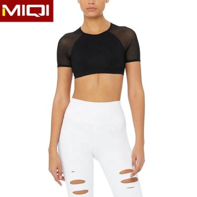 China Breathable Customize Active Sexy Workout Mesh Ladies Gym Wear Short Crop Top for sale