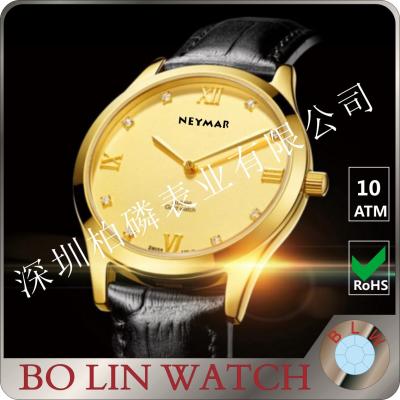 China Unisex Big Faced Women'S 18K Solid Gold Watch With Genuine Leather Strap for sale