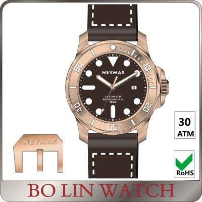 China Super Luminous Bronze Automatic Watch , Italy Leather Bronze Diver Watch for sale