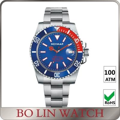 China Brushed Solid Stainless Steel Divers Wrist Watches , 1000m Waterproof Watch For Swimming for sale