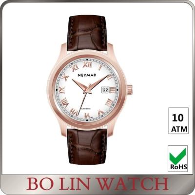 China Fancy Roman Numbers Genuine Leather Watches For Diver IP Rose Gold for sale