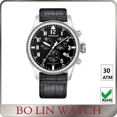 China Business Stainless Steel Black Watch , Luxury Chronograph Mens Watch IP Plating Coating for sale