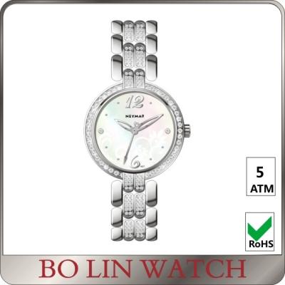 China Elegant Hands Ladies Silver Diamond Watch 5atm AAA Zircons On Strap for sale