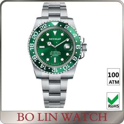 China Galjanoplastia estándar verde de lujo del rodio de Eco de los relojes para hombre del acero inoxidable del dial en venta