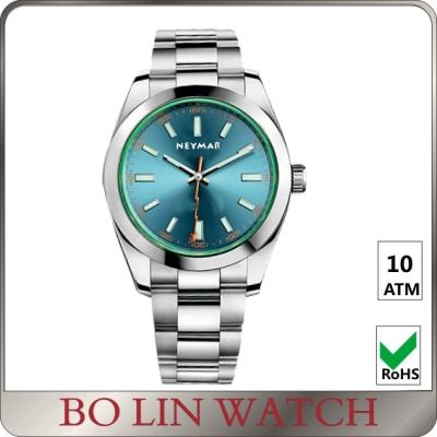 China Custom Branded Auto Stainless Steel Mens Watches With Blue Dial for sale