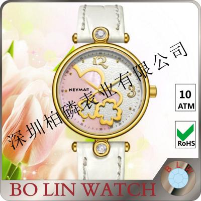 China White Dial Ladies 18k Solid Gold Watch With Leather Band 5ATM Water Proof for sale