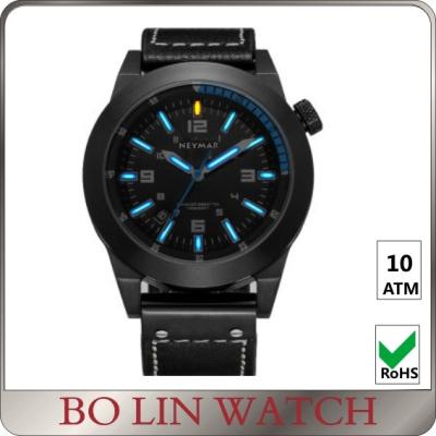 China Leather Wristband Quartz Stainless Steel Military Watch Time / Date Function for sale