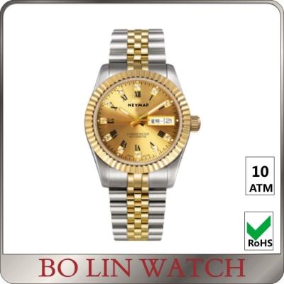 China 18K Full Gold Luminous Hands Watch , Ladies Gold Bracelet Watches With Date Window for sale