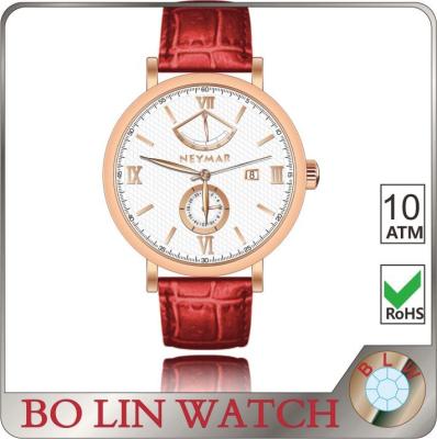 China Classic Sapphire Crystal Genuine Leather Watches With Red Band Time Display for sale