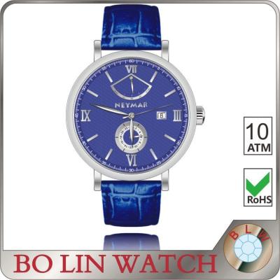 China Solid 316L SS Blue Face Genuine Leather Watches Japan Movt 5 ATM for sale