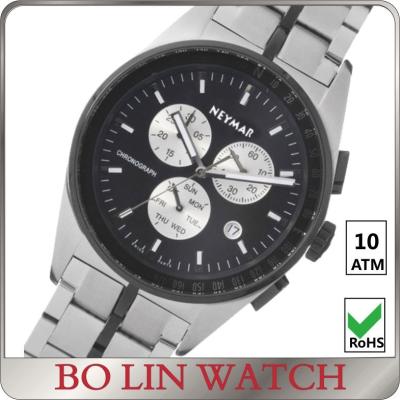 China Gold / Silver Waterproof Stainless Steel Sports Watch Chronograph Quartz Unisex Watch for sale