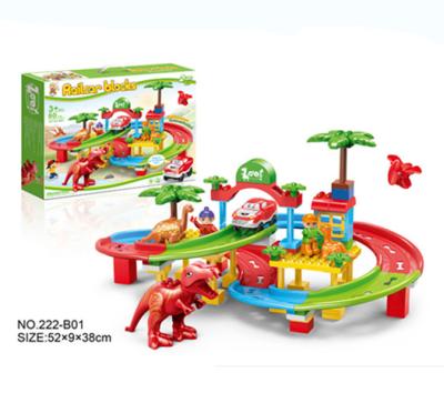 China DIY Plastic Building Toy Dinosaur Park 80pcs Miniature Racing Car Building Block Track Toys For Children for sale