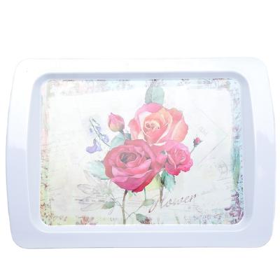 China Sustainable Hot New Product White Printing Rose Melamine Breakfast Serving Tray Tableware for sale