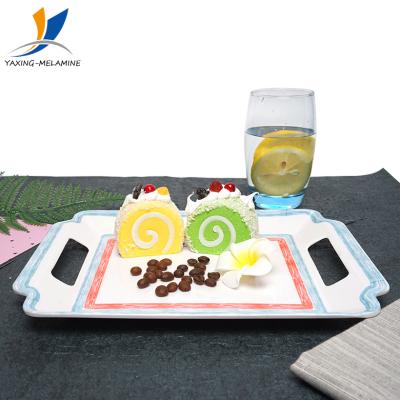 China Hotel Serving Tray Plastic And Custom Food Tray Melamine Tray With Handle for sale