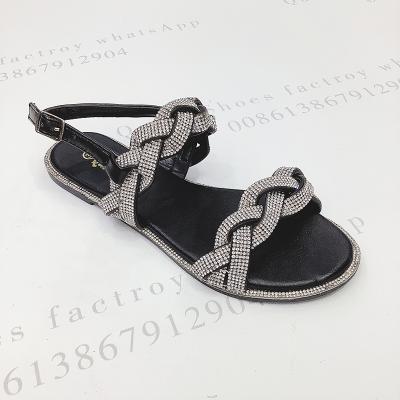 China Fashion Trend Summer Women's Flat Sandals Ladies Rhinestone Slippers Casual Shoes Flat Handmade Sandals for sale