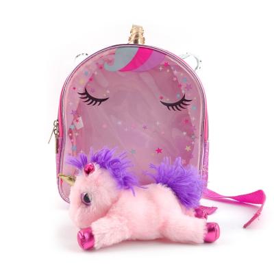 China Plush Silver and Plush Holographic Unicorn Backpack School Bag For Girls for sale