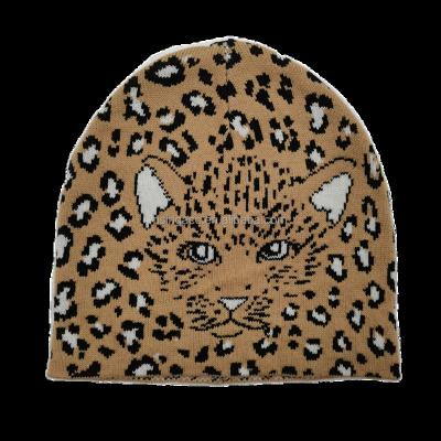 China JOINT Baby Leopard Print Knitted Hat Winter Beanie Beautiful And Custom Acrylic Beautiful Unisex OEM Customized Style Weather for sale