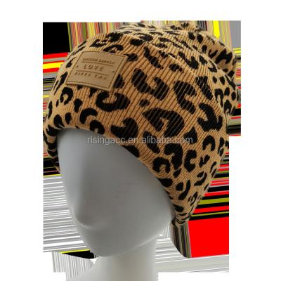 China JOINT Baby Lady Leopard Print Knitted Hat Winter Beanie Beautiful And Custom Acrylic Beautiful Unisex OEM Customized Style Weather for sale