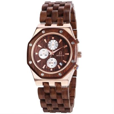 China Factory Custom Day/Date Round Quartz Analog Multifunctional Waterproof Wooden Watch for sale