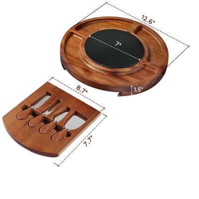 China Sustainable Bamboo Cheese Cutting Board With Drawer And Knife Set Cutting Board Cheese Board Tray for sale