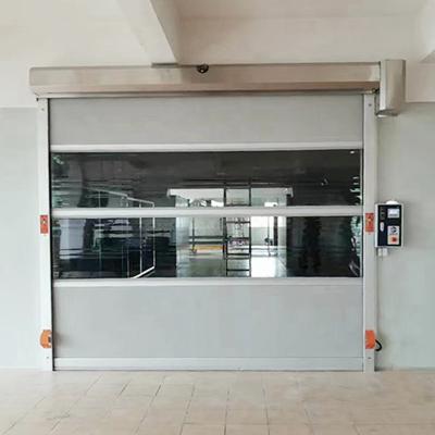 China High Speed ​​High Speed ​​Sound Insulation Fabric PVC Door Remote Control Gray Fast Rolling Automatic Door With Clear Window for sale