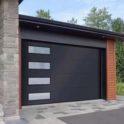 China Anti-theft aluminum alloy hardware frosted new modern black glass sectional panel garage door tempered aluminum glass garage door for sale