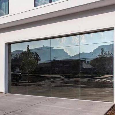 China Remote Control Automatic Overhead Fiberglass Garage Door Anti-theft Clear Transparent Glass Sectional Garage Door for sale