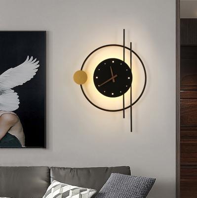 China New Arrival Modern LED Wall Light Round Simple Nordic Modern Wall Light Round Living Room Dining Room Decoration Wall Light With Clock for sale