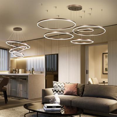 China Circle Rings Decorative Acrylic Gold LED Simple Hanging Luxury Modern Chandelier for sale