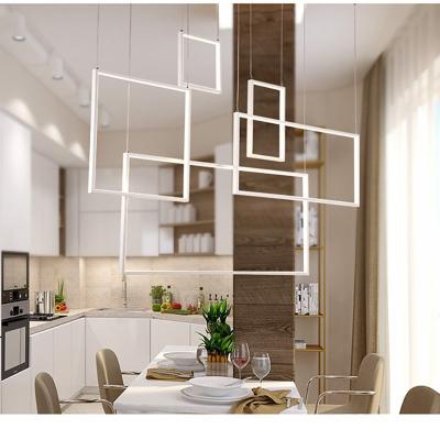 China Bedroom Modern Home Living Room Chandelier Minimalist LED Dining Room Lighting Nordic Atmosphere Dimmable Square Chandelier for sale