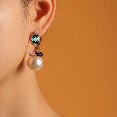 China JAENONES Wholesale Fashion Camellia Rhinestone Crystal Gold Pearl Stud Dangle Earrings for sale