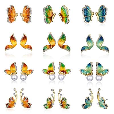 China Wholesale JAENONES Fashion Enamel Pearl Diamond Rhinestone Butterfly Statement Enamel Earrings Circle for sale