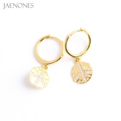 China Wholesale Custom Made Silver Zircon JAENONES Circle Earrings Small Peace Sign Dangling Earrings FASHIONABLE Earrings For Girl for sale