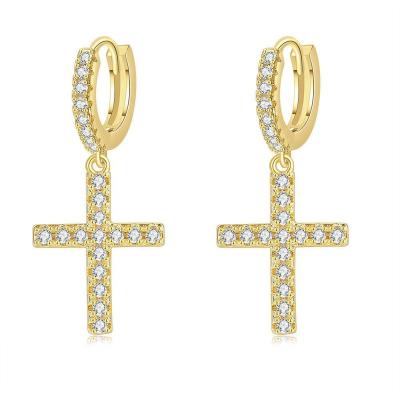 China JAENONES FASHION New Product Selling 18k Gold Jewelry Zircon Crystal Diamond Rhinestone Hoop Cross Earring For Women for sale