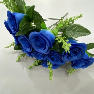 China Modern high quality 9heads rose flower silk rose flower bouquet for wedding event decoration for sale