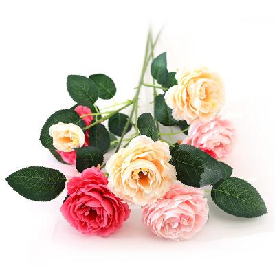 China Wholesale Wedding Artificial Flower 3 Heads Peony Flower Decoration Beautiful Colorful Plant for sale