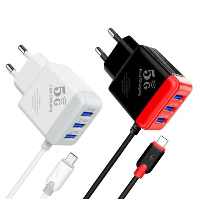 China Mobile phone 5v1a micro usb 3 usb charger v8 cable 1m usb adapter for sale