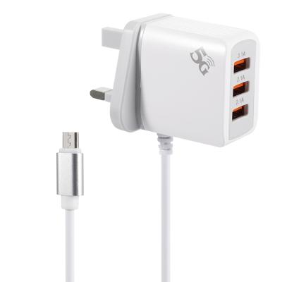 China UK Mobile Phone Travel Charger UK 3 Pin Mains Wall Charger with Micro USB Cable for Micro USB Devices for sale