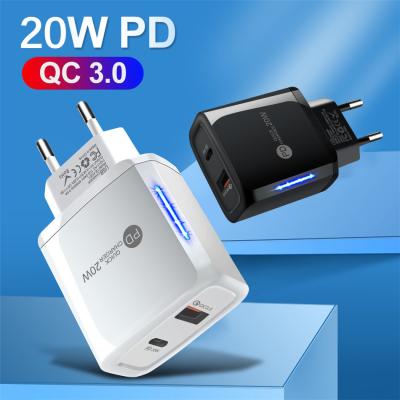 China Mobile Phone New Arrival 2 Ports Quick Charge 3.0 USB C Charger PD 20W Mobile Phone Charger Adapter for sale