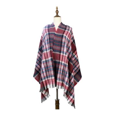 China Hot Selling Top Cozy Winter Scarf Plaid Poncho Shawl For Ladies Black Scarf For Winter for sale