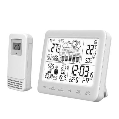 China Class KH-CL159 The LCD Digital Display Desktop Weather Station Plastic Desktop Multifunctional Wireless Alarm Clock with Temperature and Humidity for sale